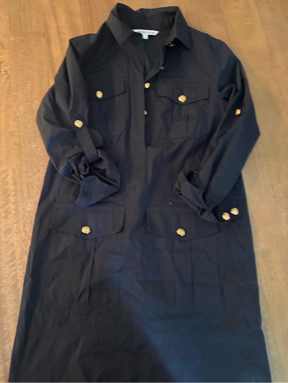 Veronica Beard Navy Shirt Dress with Gold Buttons